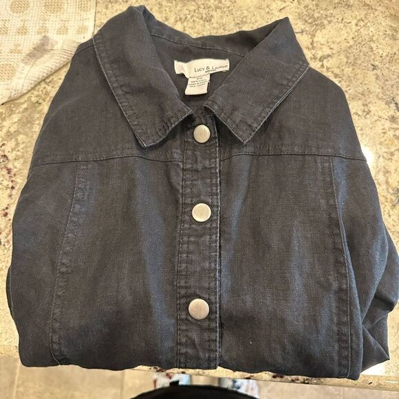 Lucy & Lauren Black linen snap Up Shirt - Picture 5 of 8